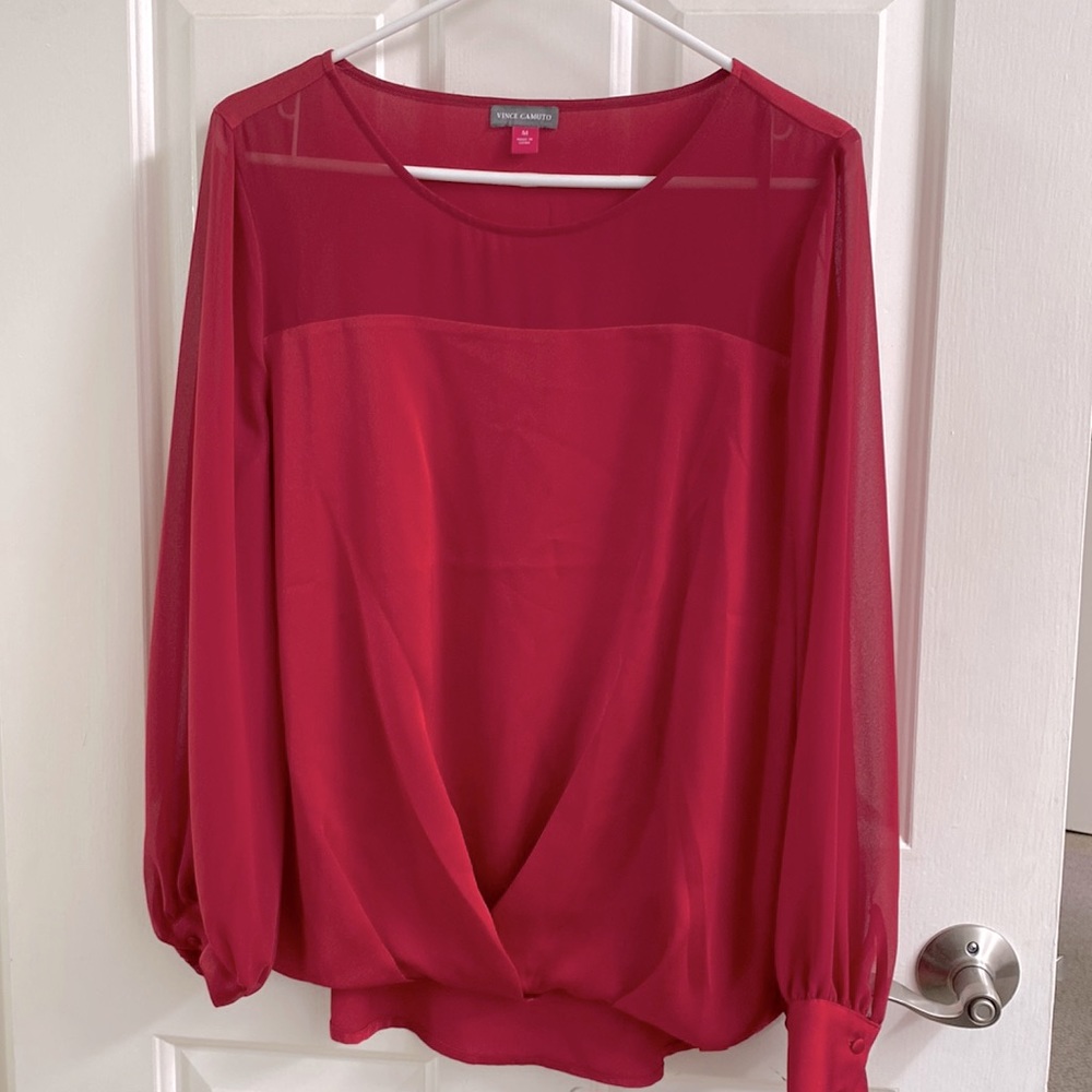 Vince Camuto red blouse with sheer accents size Medium. New with tags